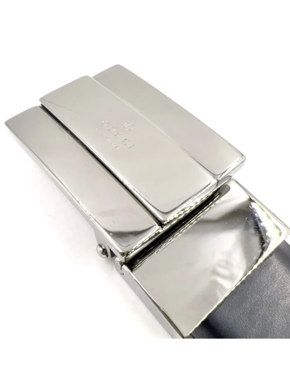Gucci Square Buckle Leather Black Bordeaux Belt Silver